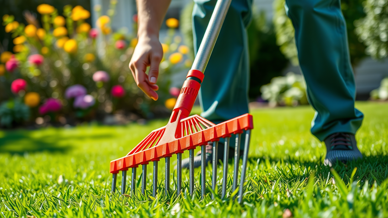 A seasonal lawn care service in action, showcasing spring clean-up, demonstrating the seasonal adaptation in professional lawn care