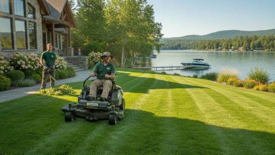 NLC Mowing lakeside lawn